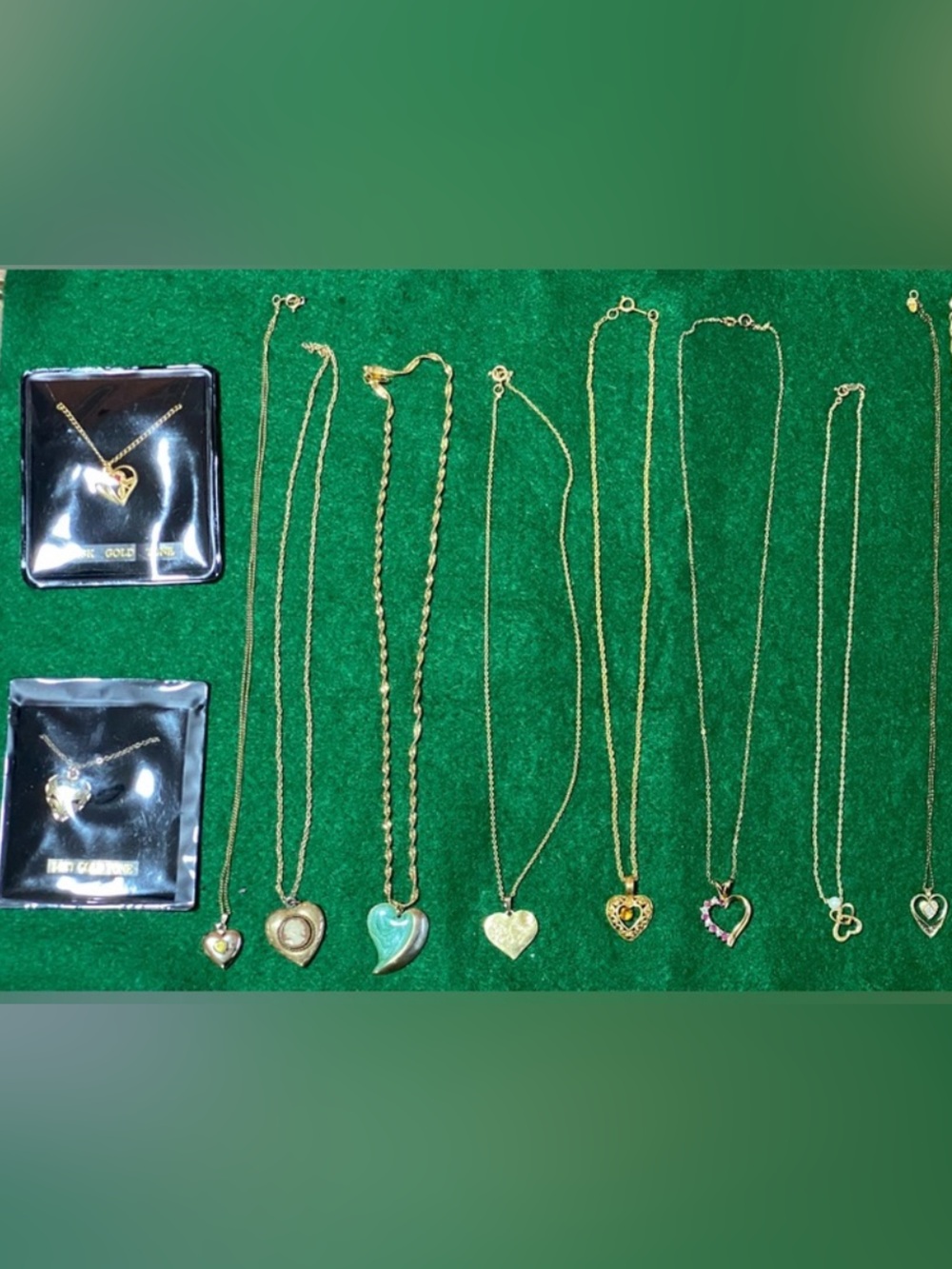 Vintage 925 Sterling Silver Gold Plated - Gold Filled Heart Necklaces Lot Of 10